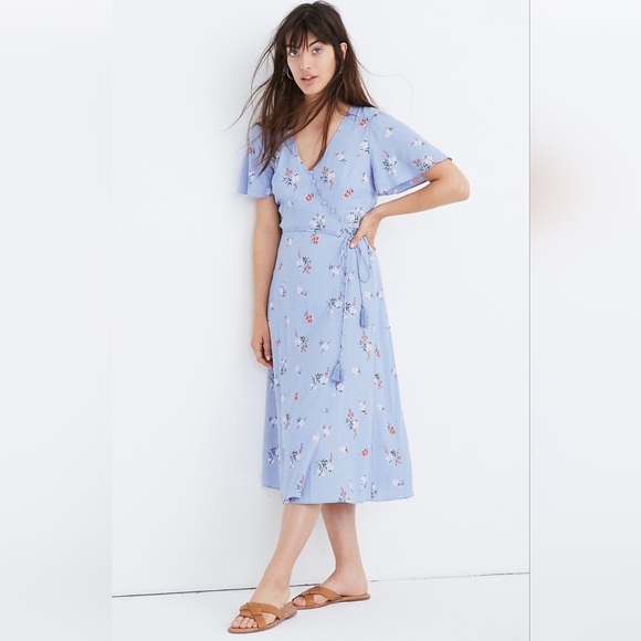 Madewell Button-Wrap Floral Midi Dress - Picture 1 of 4